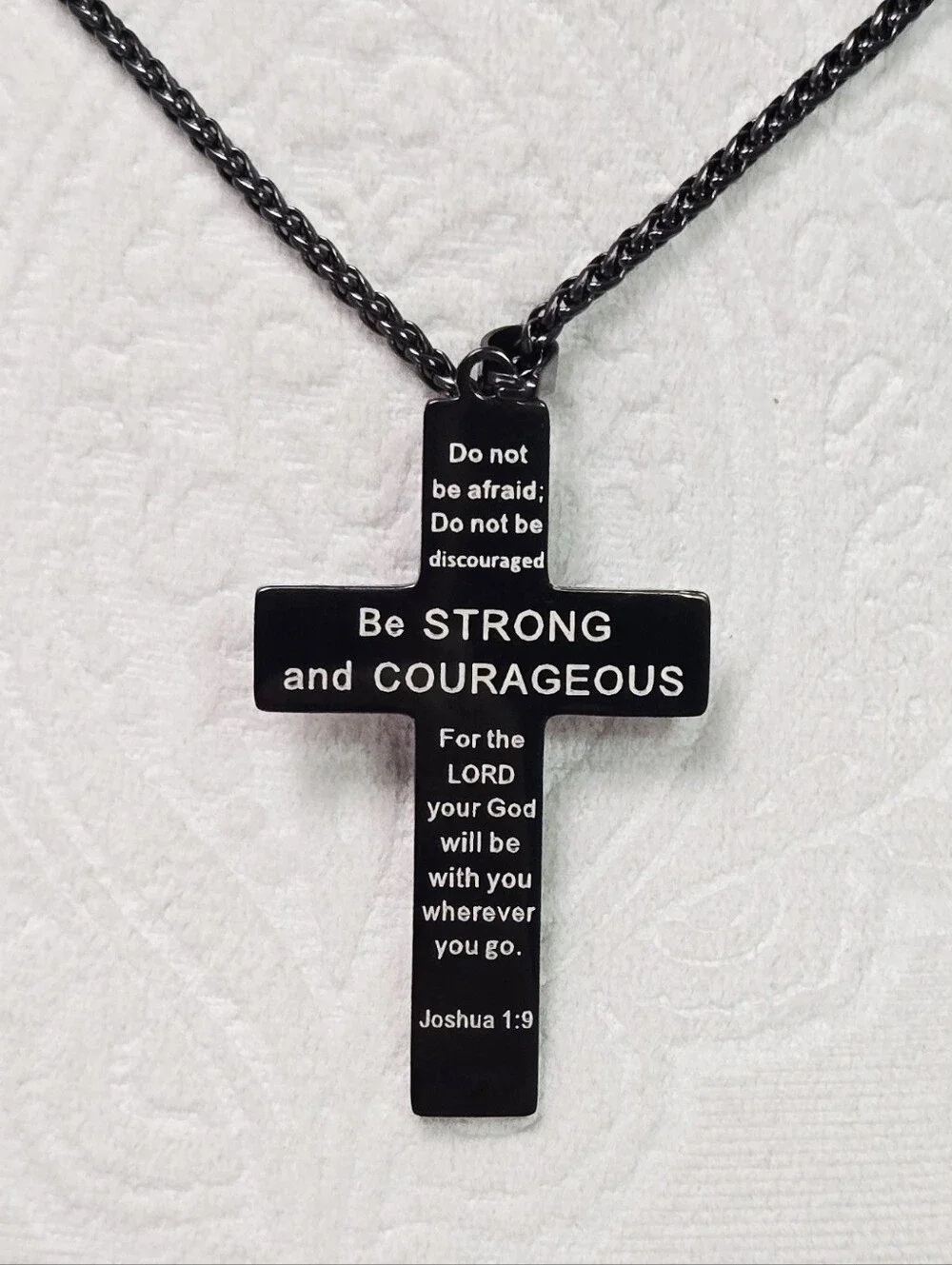 American Flag Cross Necklace Black Stainless Steel Patriotic Courageous Pendant